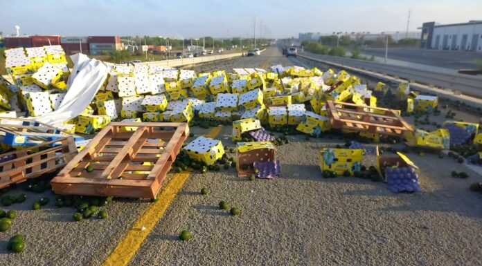 Tráiler cargado de aguacates se vuelca en el puente Pharr de Reynosa