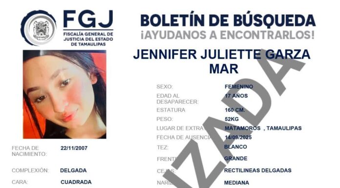 Jennifer Juliette Garza es localizada con vida en Matamoros