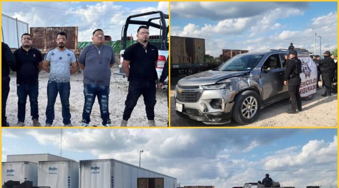 Guardia Estatal asegura camioneta robada en EE.UU. y detiene a cuatro hombres armados en Reynosa