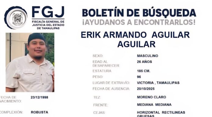 Desaparición de joven en Ciudad Victoria moviliza a autoridades y familiares