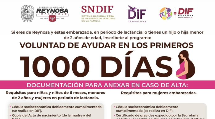 Invita DIF-Reynosa a registrarse en el programa “Voluntad de Ayudar en los Primeros 1000 Días”