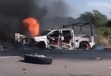 Choque múltiple deja patrulla de la Guardia Nacional calcinada y tres lesionados