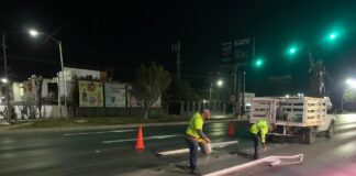 Rehabilitó Gobierno de Reynosa señalización de avenida Rodolfo Garza mediante jornada nocturna