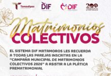 Matrimonios Colectivos convocan a plática obligatoria en Matamoros