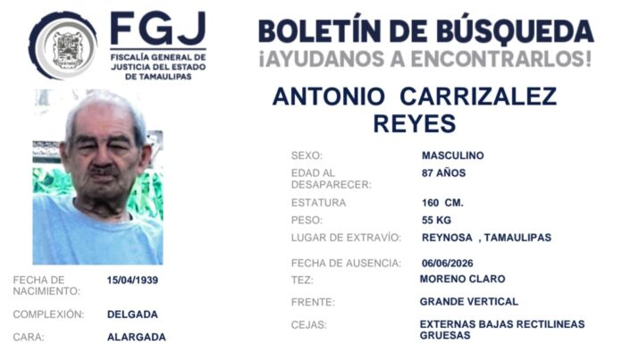 Colectivo acusa retrasos en la búsqueda de adulto mayor desaparecido en Reynosa