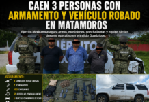 Operativo en Matamoros: detienen a tres personas y aseguran armamento, ponchallantas y un vehículo robado