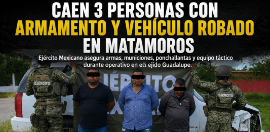 Operativo en Matamoros: detienen a tres personas y aseguran armamento, ponchallantas y un vehículo robado