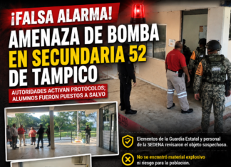 Descartan artefacto explosivo tras movilización de seguridad en la Secundaria 52 de Tampico