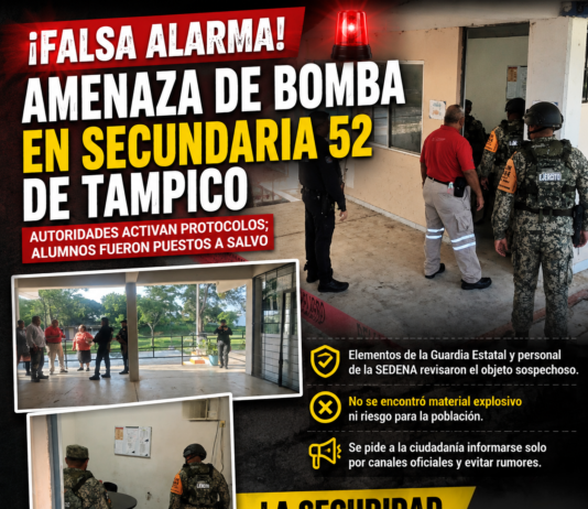 Descartan artefacto explosivo tras movilización de seguridad en la Secundaria 52 de Tampico
