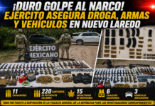 Ejército decomisa arsenal, vehículos y droga en operativos realizados en Matamoros y Nuevo Laredo