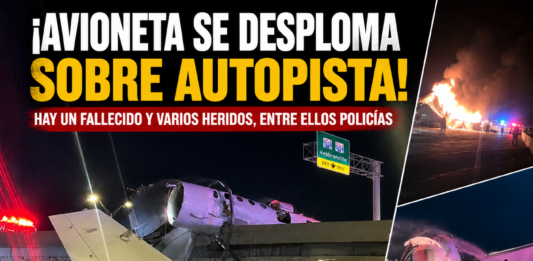 Avioneta se desploma en autopista de Laredo; deja un muerto, varios heridos y moviliza a corporaciones de emergencia