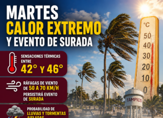 Calor intenso, fuertes vientos y posibilidad de lluvias: así estará el clima este martes en Tamaulipas