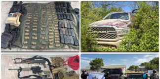 Fuerzas federales aseguran armas, cartuchos y vehículos en tres municipios de Tamaulipas