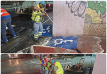 Gobierno de Reynosa realiza limpieza de cruces peatonales en el bulevar Hidalgo para mayor seguridad