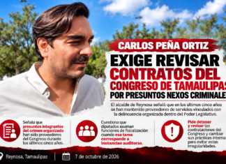 Carlos Peña Ortiz exige revisar contratos del Congreso de Tamaulipas por presuntos nexos criminales